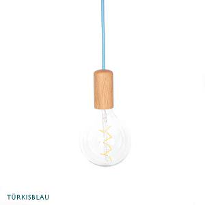 Echte Holzbasis mit blauer Lampe an der Decke
