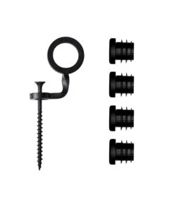 Befestigungssystem aus schwarmem Metall und Kunststoff-Dübeln für Wandmontage