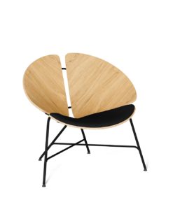 Moderner Designer-Loungesessel mit Holzschalen und schwarzer Polsterung