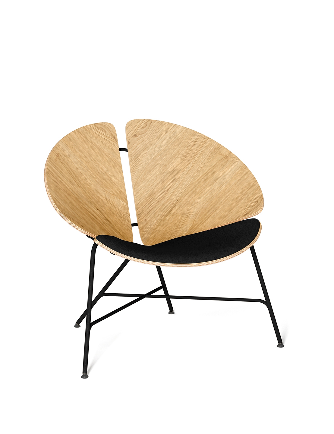 Moderner Designer-Loungesessel mit Holzschalen und schwarzer Polsterung