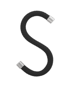 Schwarzes geflochtenes Dekoseil mit Edelstahl-Endkappen als modernes Design-Wohnaccessoire