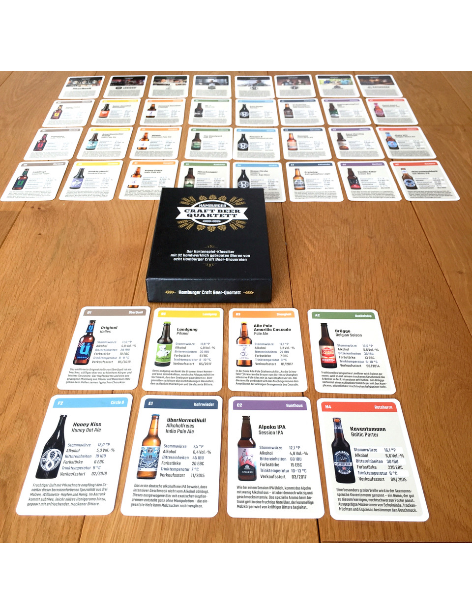 Quartett-Kartenspiel mit Hamburger Craft Beer, lokale Brauereien, handwerkliches Design