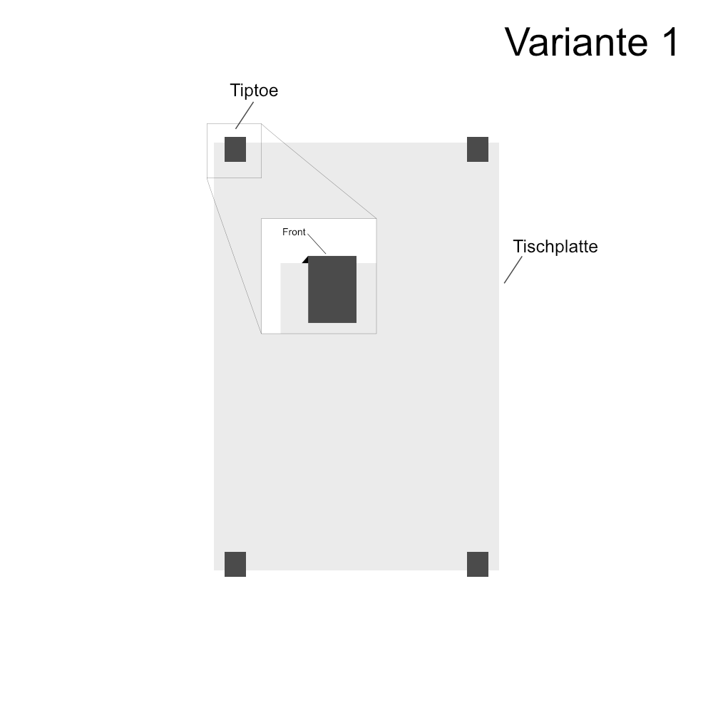 Technische Illustration modernen Tisches mit Tiptoe-Front und Tischplatte
