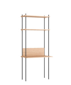 Modernes Wandregal aus Eiche mit schwarzem Metallgestell im Industrial-Stil für Design-Wohnräume