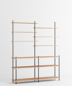 Modernes Holz und Stahlregal mit schwarzem Rahmen