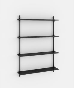 Modernes Schwarzfarbiges Wallregal mit vier Ablagen und vertikalen Metallstreben
