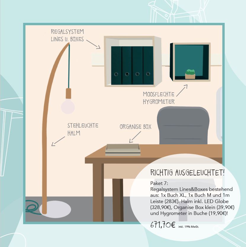 Moderner Arbeitsplatz mit hellem Schreibtisch, Designerstuhl und Pflanze
