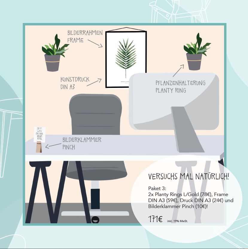 natürliches Interior mit Planteringen, potted Plants und minimalistischem Wandbild