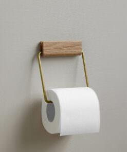 Moderner Toilettenpapierhalter mit Messingschiene und Holzleiste