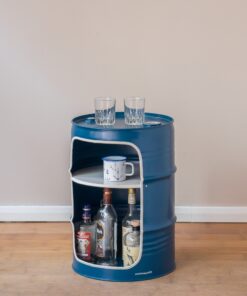 Nachttisch aus upgecyceltem Ölfass in Oceanblau