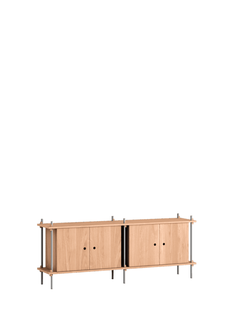 Beige Designmöbel-Regalsystem aus Eiche und Edelstahl, nachhaltiges Interior-Highlight für Hamburg