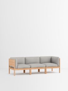 Modulares 3-Sitzer Sofa aus Holz und Leder in Grau-Weiß, modernes Designmöbel für nachhaltige Interior-Einrichtung
