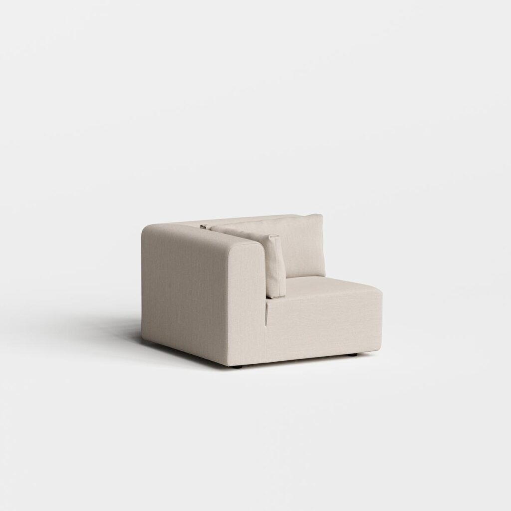Modulares Bridge Sofa mit 2 Kissen in ivory-beige, modernes Designmoebel für stilvolles Interior und nachhaltige Einrichtung