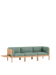 Grünes modulares 3-Sitzer-Sofa mit Holzrahmen und Seitentisch, nachhaltiges Designmöbel für Interior und Einrichtung aus