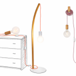 Moderne Designleuchten mit Holz und farbigen Textilkabeln in minimalistischer Raumgestaltung für nachhaltiges, hochwertiges